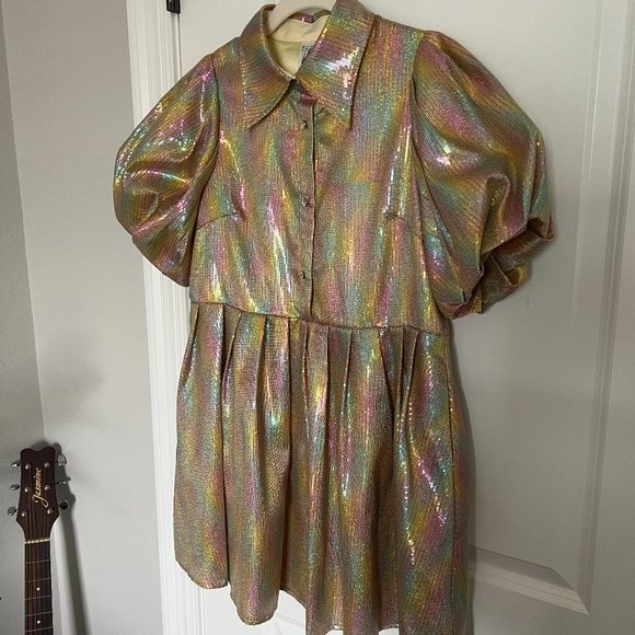 Queen of Sparkles Gold Mini Sequin Collar Dress - Picture 6 of 9